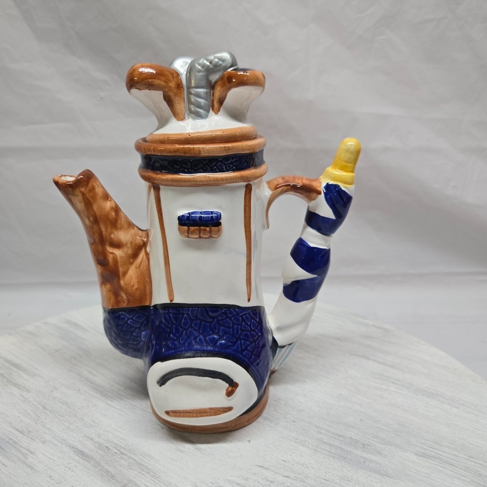Hand‎ Painted Ceramic Golf Bag Teapot Carlton, Inc. Exclusive – Vintage